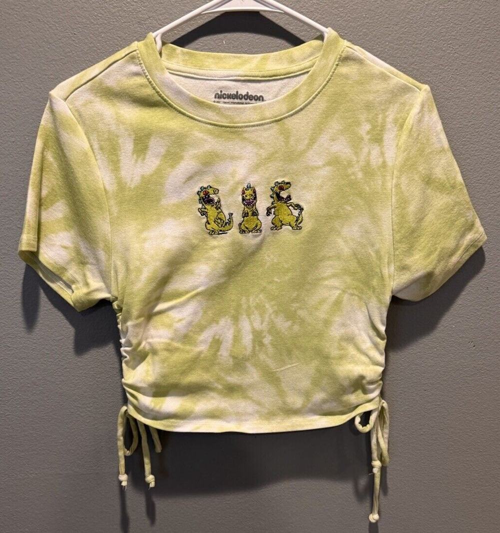 Nickelodeon Reptar Rugrats Cropped Side Tie T-Shirt Green White Size M Women's